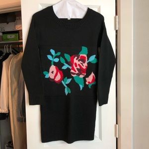 Black Sweater dress with flower stitching